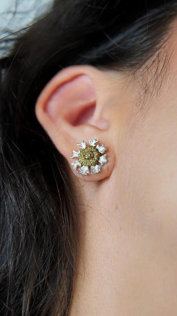 Pendientes Eguzkilore de plata 925 reciclada hecho a mano con diseño moderno unisex