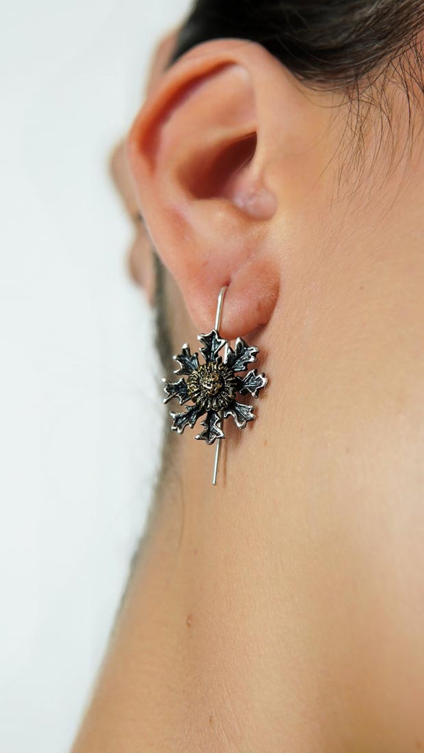 Pendientes Eguzkilore de plata 925 reciclada hecho a mano con diseño moderno unisex