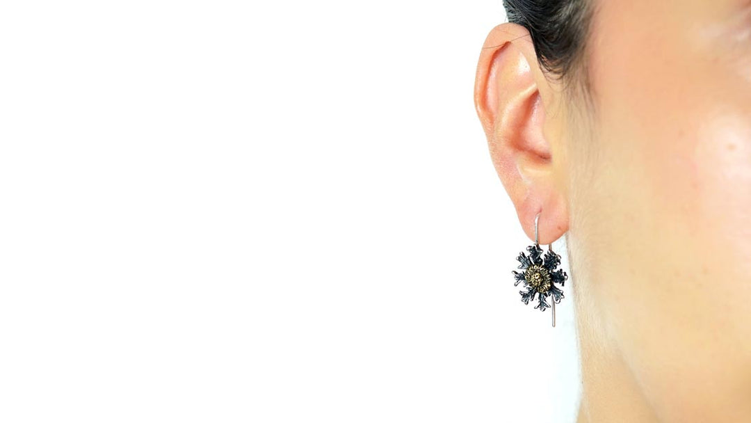 Pendientes Eguzkilore de plata 925 reciclada hecho a mano con diseño moderno unisex